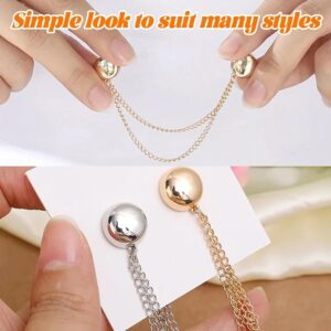 Multi-Function Magnetic Clothing Clips, 4 Pack Powerful Hijab Magnets with Chain, Multi-Purpose Magnetic Pinless Brooch, for Cardigan, Cuff Hem (Silver)