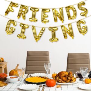 Friendsgiving Balloons, Friends Giving Banner for Party Decorations, Foil Balloons for Friendsgiving Decor (Gold)