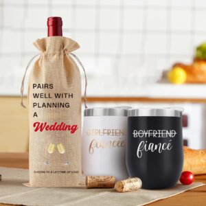 JETIKON Engagement Gifts for Couples 2024 Gifts for Newly Engaged Couples Engagement Gifts for Her Fiance Women 3PCS 20 oz Wine Tumbler Wine Bag Bride and Groom To Be Gift Wedding Gifts