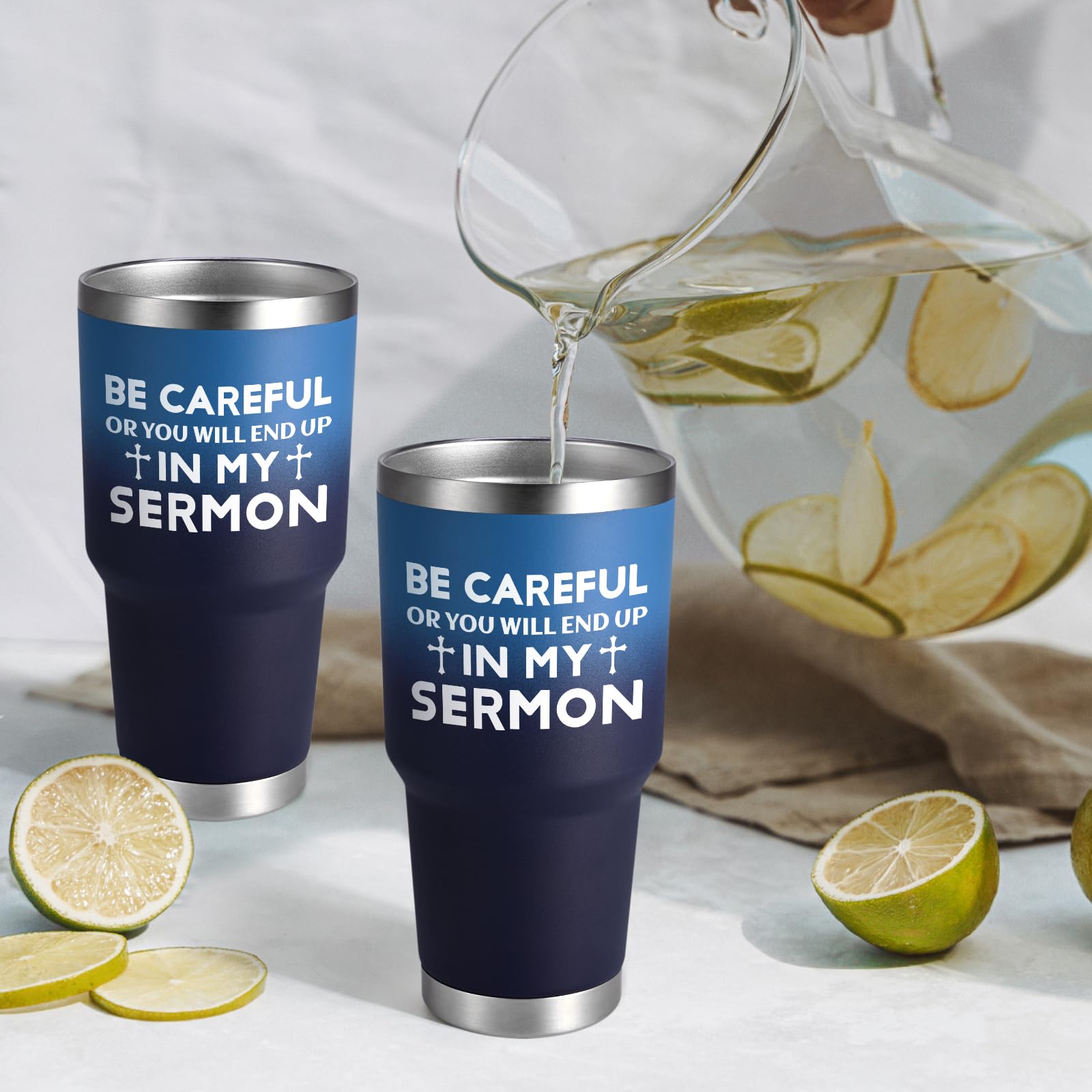 Qtencas Pastor Appreciation Gifts, Be Careful or You Will End Up In My Sermon Stainless Steel Travel Tumbler, Pastor Church Gifts for Men Birthday Christmas, Preacher Minister Gifts, 30oz Gradient