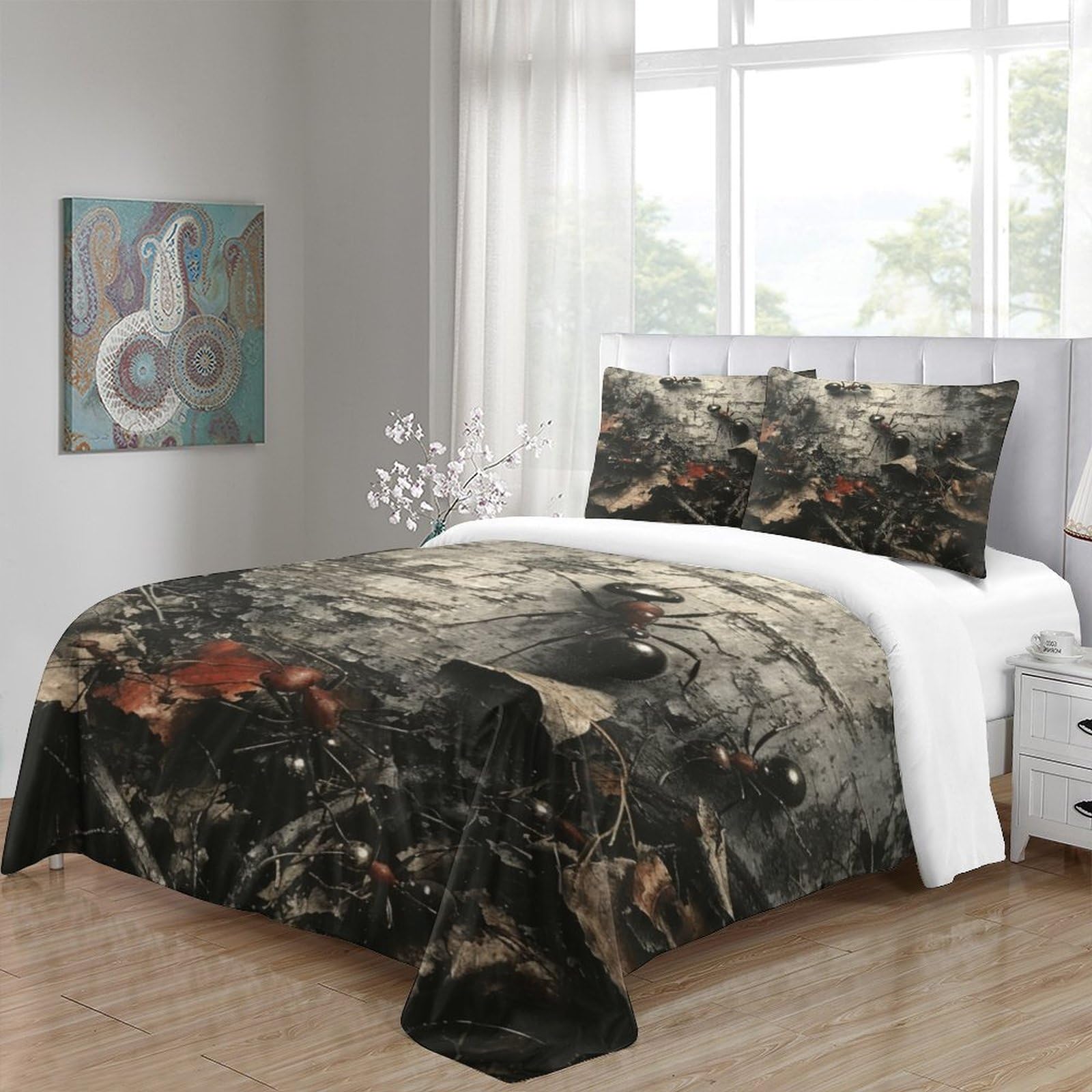 Ant Comforter Covers 3D Printedanimals Quilt Cover Duvet Cover Bedding Set for Childrens and Adults 3 Pieces with Pillowcases Microfiber with Zipper Closure Queen（228x228cm）