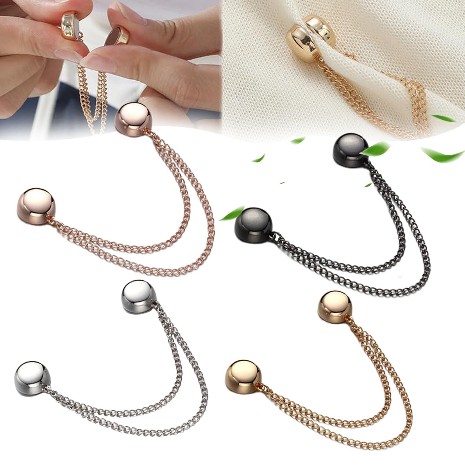 Multi-Function Magnetic Clothing Clips, 4 Pack Powerful Hijab Magnets with Chain, Magnetic Clothing Shawl Clips, Powerful Hijab Magnets with Chain, Multi-Purpose Magnetic Pins (4pcs A)