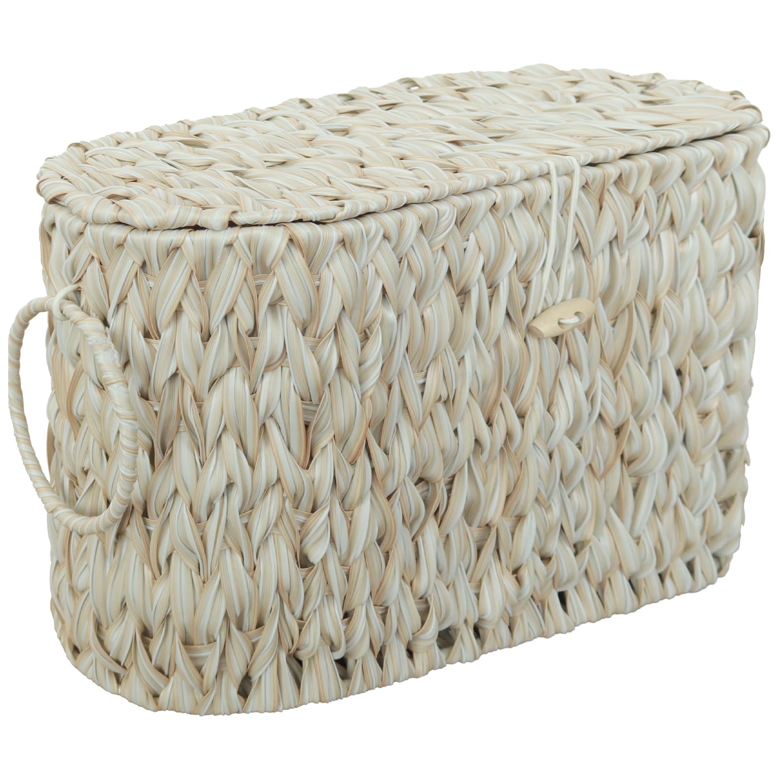 Coeusy Toilet Paper Basket,Wicker Toilet Paper Storage with Lid,Toilet Paper Storage Bin Container with Handle,Decorative Boho Bathroom Toilet Paper Organizer Holder,Free Standing-Cream White