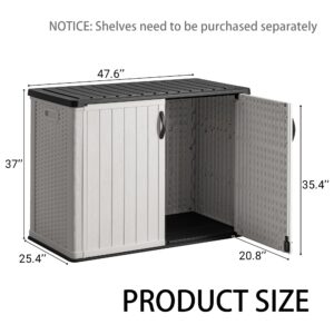 Greesum Outdoor Storage Deck Box Cabinet 150 Gallon, Horizontal Resin Storaged Shed, Pad-Lockable, Waterproof and UV Protection for Garden, Garage, Lawn, Without Shelf, White