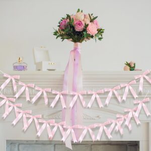 Fanfanwin 2 Pcs 5.3ft Pink Bow Garland Banner Party Decorations Coquette Birthday Decorations Pink Bow for Coquette Bachelorette Party Baby Bridal Shower Cake Smash Decor She's Tying The Knot 22 Bows