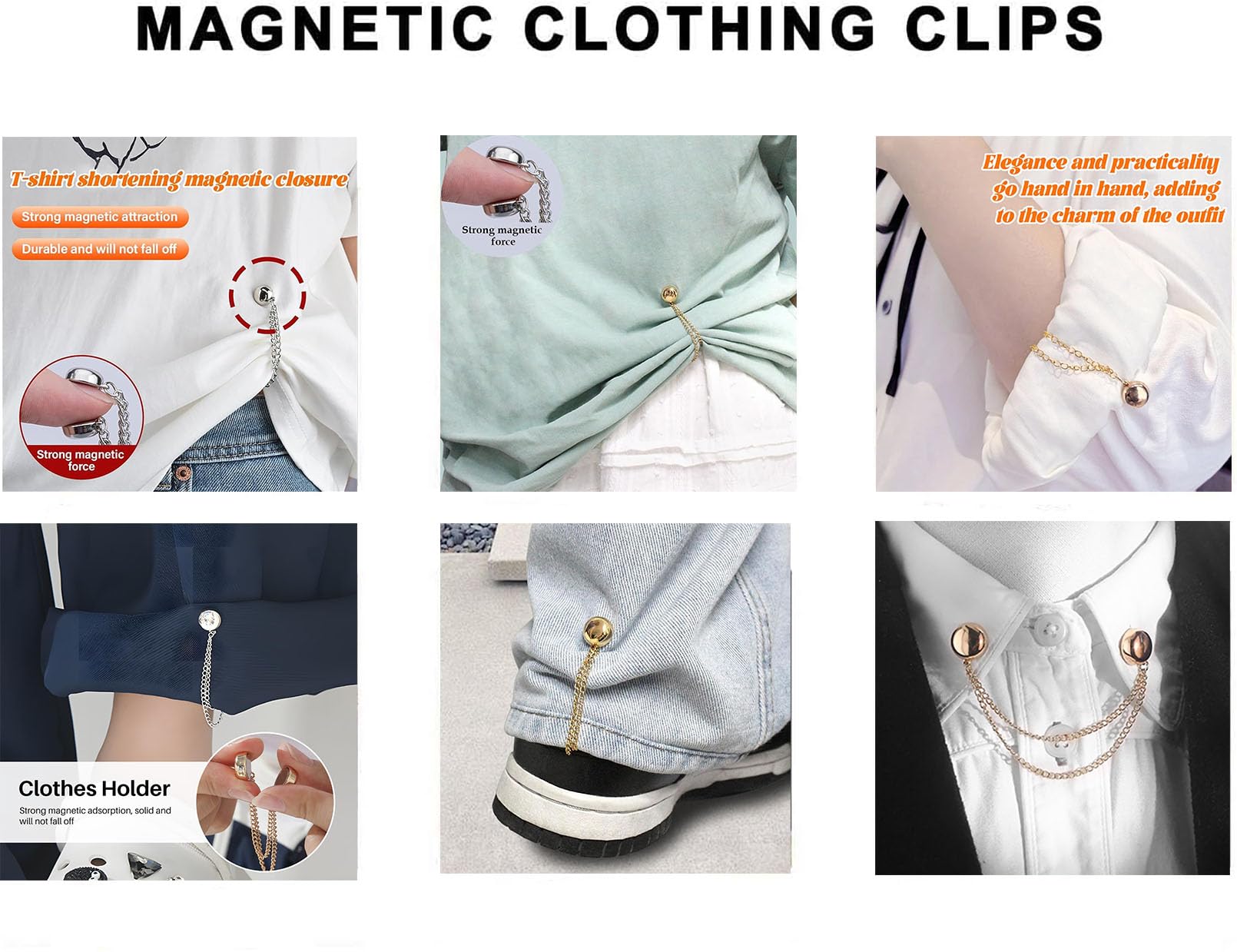 Multi-Function Magnetic Clothing Clips, 4 Pack Strongest Magnetic Strength Buttons Clips, Magnetic Shirt Accessories, Hijab Magnets with Chain, Shawl Clips for Women Magnetic Clothing Accessories