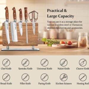 Strong Double Sided Magnetic Knife Block Without Knives, with Acacia Wood+430 Stainless Steel Base，Magnetic Universal Stands with Strong Enhanced Magnets Strip Kitchen Storage Cutlery Large Organizer