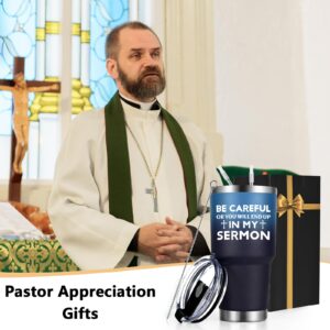 Qtencas Pastor Appreciation Gifts, Be Careful or You Will End Up In My Sermon Stainless Steel Travel Tumbler, Pastor Church Gifts for Men Birthday Christmas, Preacher Minister Gifts, 30oz Gradient