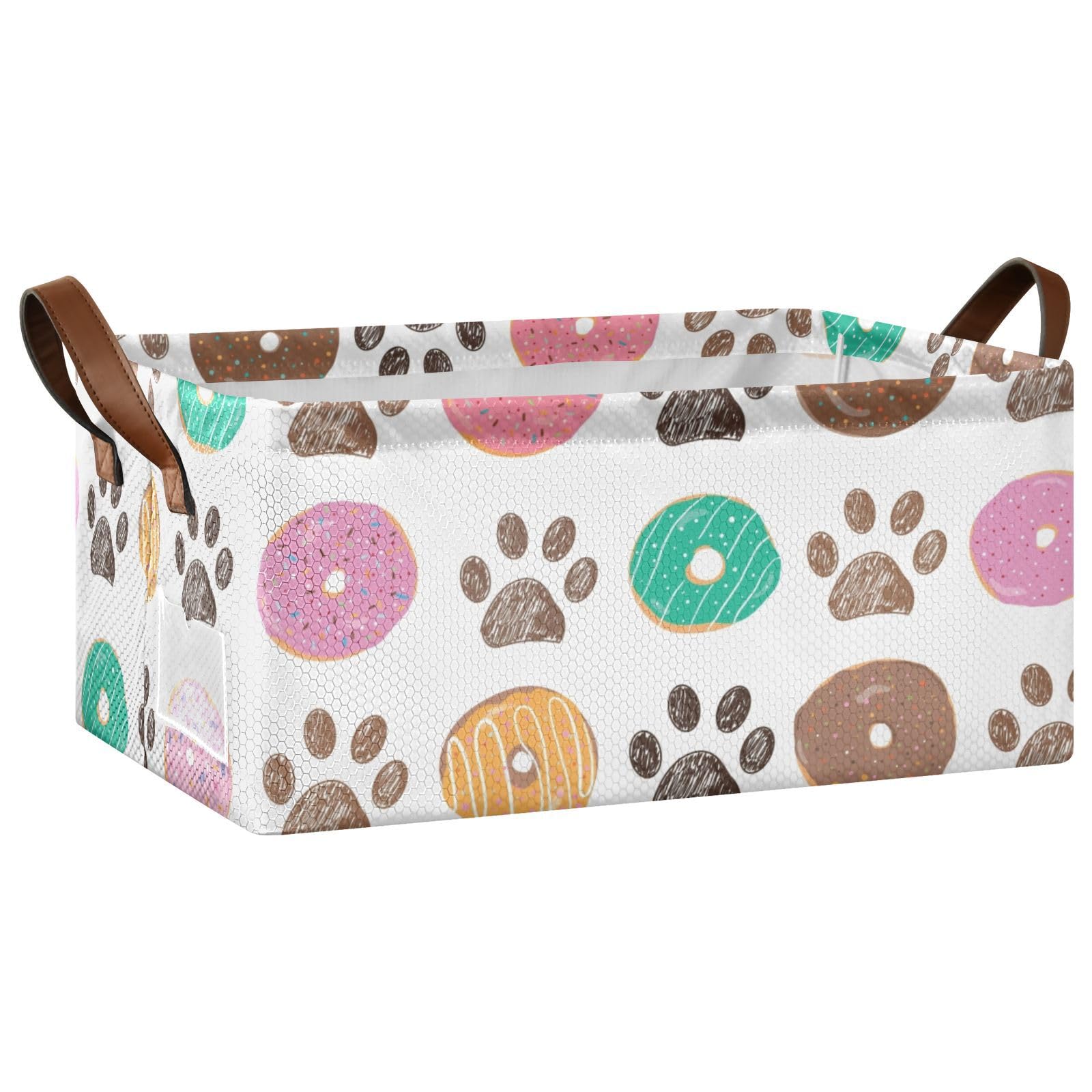 susiyo Colorful Doughnuts Paw Prints Fabric Storage Baskets Small Storage Bins with Handles - 1 Piece