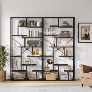 Tribesigns 79'' Tall Etagere Bookshelf, 7-Tier Black Bookcase with 12-Open Storage Shelves, Modern Vertical Wood Display Shelving Unit for Living Room, Home Office, Bedroom, Black