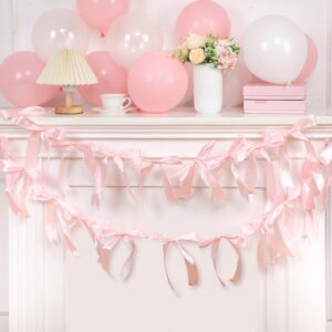 fanfanwin 2 pcs 5.3ft pink bow garland banner party decorations coquette birthday decorations pink bow for coquette bachelorette party baby bridal shower cake smash decor she's tying the knot 22 bows