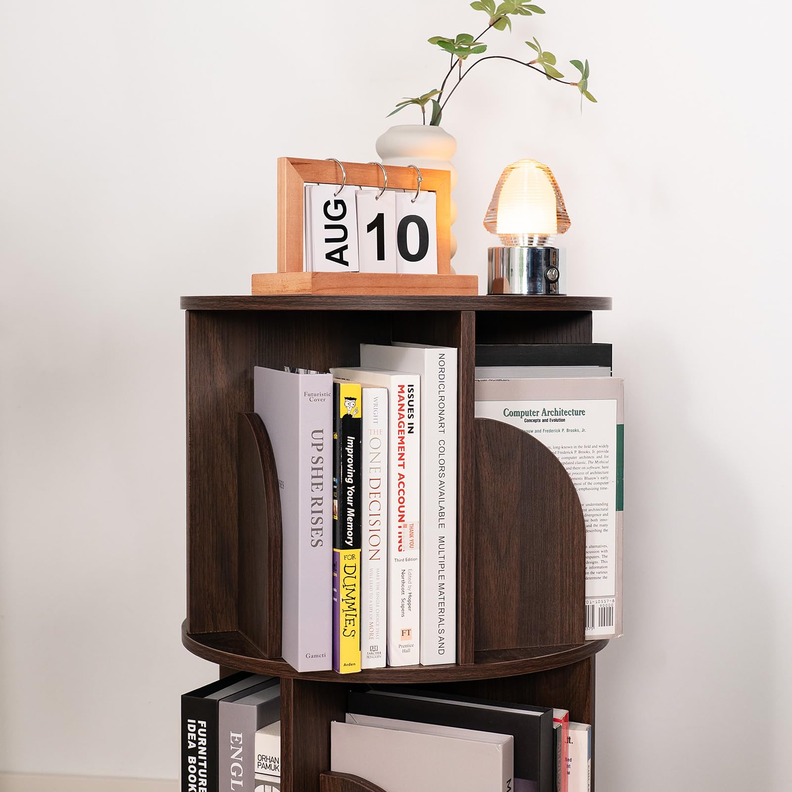 Rotating Bookshelf, Small Corner Bookshelf for Small Space, 360 Display Floor Standing Bookcase Storage Rack, Wood Narrow Book Shelf Organizer for Bedroom, Living Room (15.74"D x 15.74"W x 25.19"H)