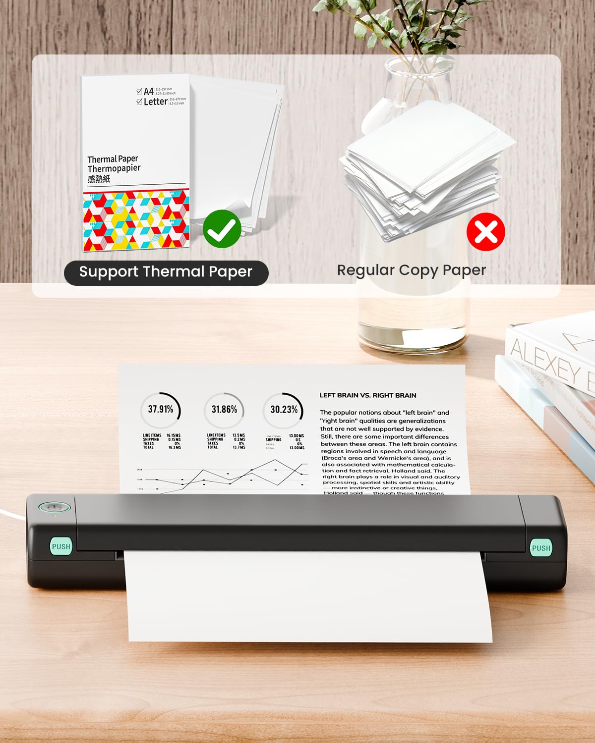 Phomemo Portable Printer Wireless for Travel & US Letter Folding Thermal Paper Size 8.5" x 11",100 Sheets, Inkless Thermal Compact Printer, Compatible with Android and iOS Phone & Laptop