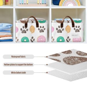 susiyo Colorful Doughnuts Paw Prints Fabric Storage Baskets Small Storage Bins with Handles - 1 Piece