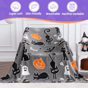 Halloween Decorations Gifts for Girls Boys Toys - Glow in The Dark Halloween Blanket Costumes for Kids 3 4 5 6 7 8 9 10 11 12 13 Years Old - Ghost Blanket with Boo Pumpkin Cat Bat Halloween Decor