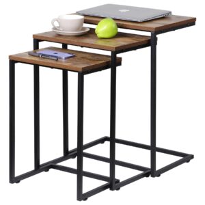 super deal nesting side tables set of 3 industrial c shaped end table set stackable coffee table heavy duty metal frame for small space, living room, bedroom, tray for laptop coffee snack