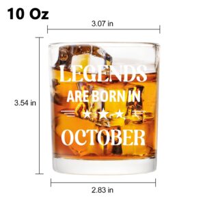 Futtumy Legends Are Born In October, 10 Oz Whiskey Glass, Birthday Gifts for Men, October Mens Birthday Gifts, 40th 50th 60th Mens Birthday Gift Ideas for Dad Grandpa Husband Son Uncle Coworkers