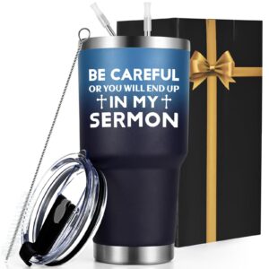 Qtencas Pastor Appreciation Gifts, Be Careful or You Will End Up In My Sermon Stainless Steel Travel Tumbler, Pastor Church Gifts for Men Birthday Christmas, Preacher Minister Gifts, 30oz Gradient