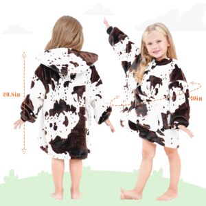 cow print Wearable Blanket Hoodie for Kids Oversize Blanket Hoodies Cozy Black and White Fleece Sweatshirt Blanket Gifts for Girls Boys 2-5 Year Old