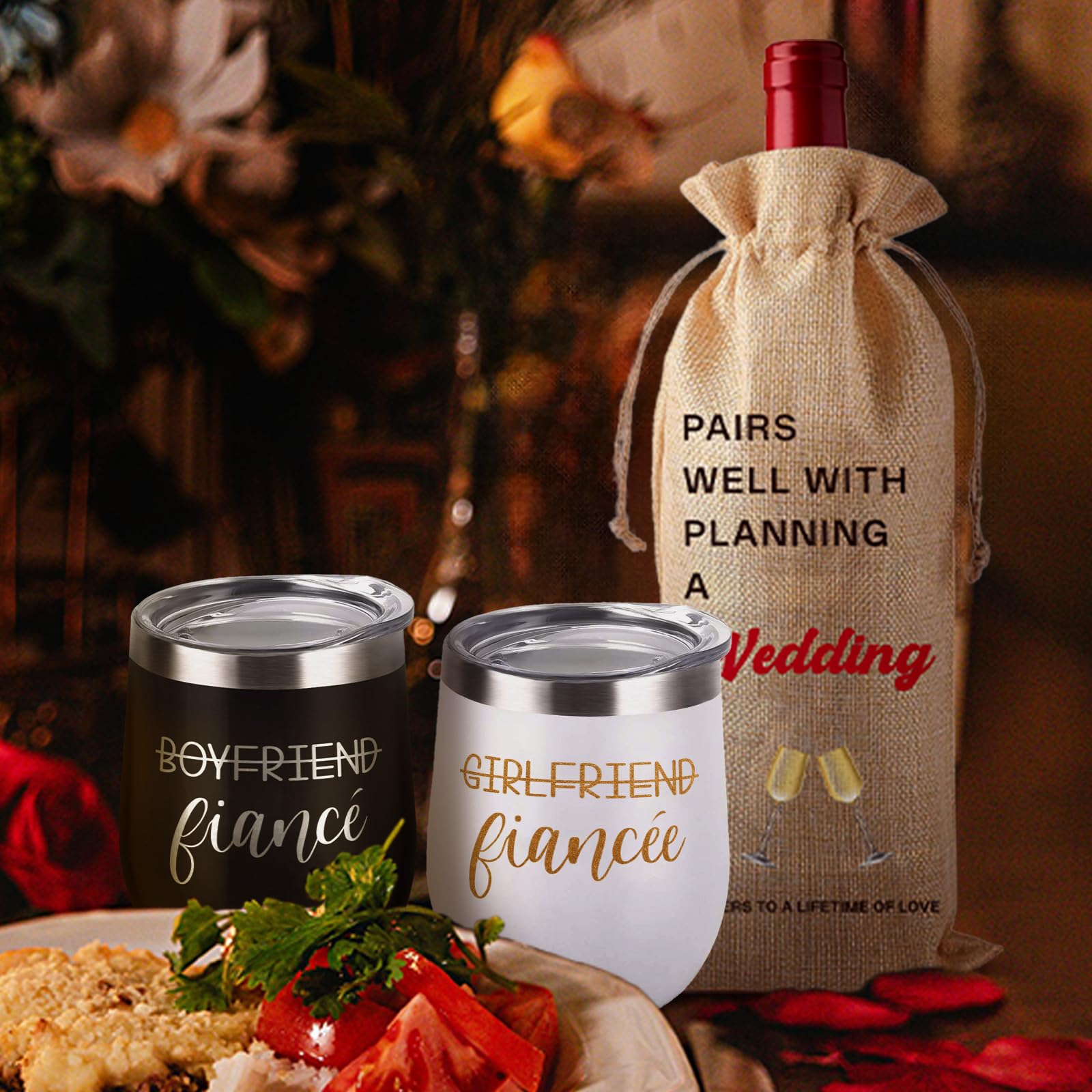 JETIKON Engagement Gifts for Couples 2024 Gifts for Newly Engaged Couples Engagement Gifts for Her Fiance Women 3PCS 20 oz Wine Tumbler Wine Bag Bride and Groom To Be Gift Wedding Gifts