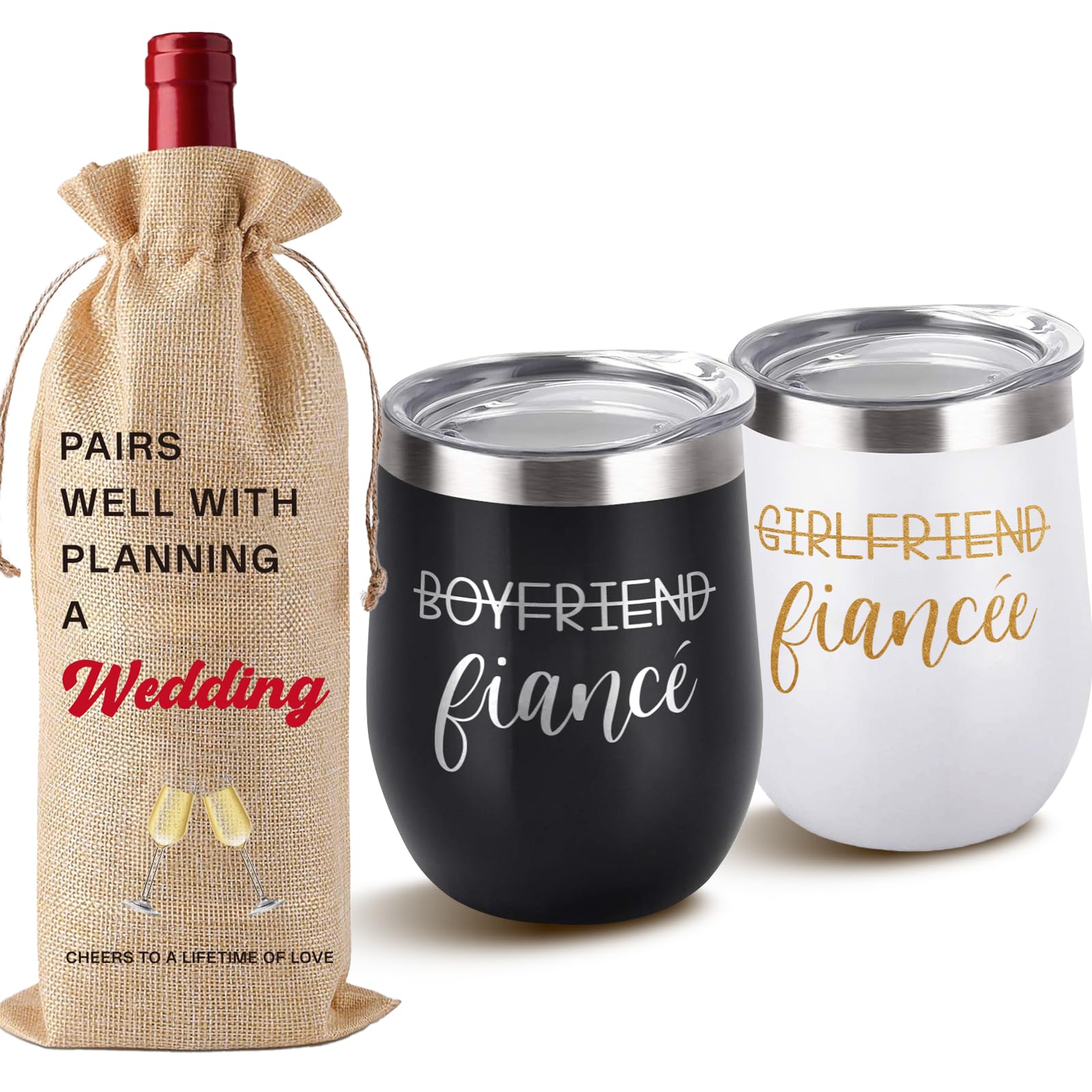 JETIKON Engagement Gifts for Couples 2024 Gifts for Newly Engaged Couples Engagement Gifts for Her Fiance Women 3PCS 20 oz Wine Tumbler Wine Bag Bride and Groom To Be Gift Wedding Gifts