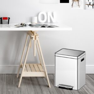 Fashionwu 30L/8 Gallon Trash Can, Rectangular Garbage Can with Soft-Close Foot Pedal, Double Compartment Classified Garbage Can, Stainless Steel Trash Can with Metal Lid & Removable Inner Bucket