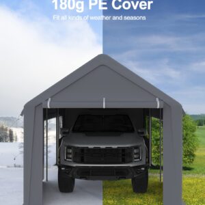 DEXSO Carport 13'x20' Portable Garage, Heavy Duty Carport Canopy, Reinforced Steel Poles, 4 Roll-up Doors & 4 Windows, for Pickup, Boat, and Equipment, Gray