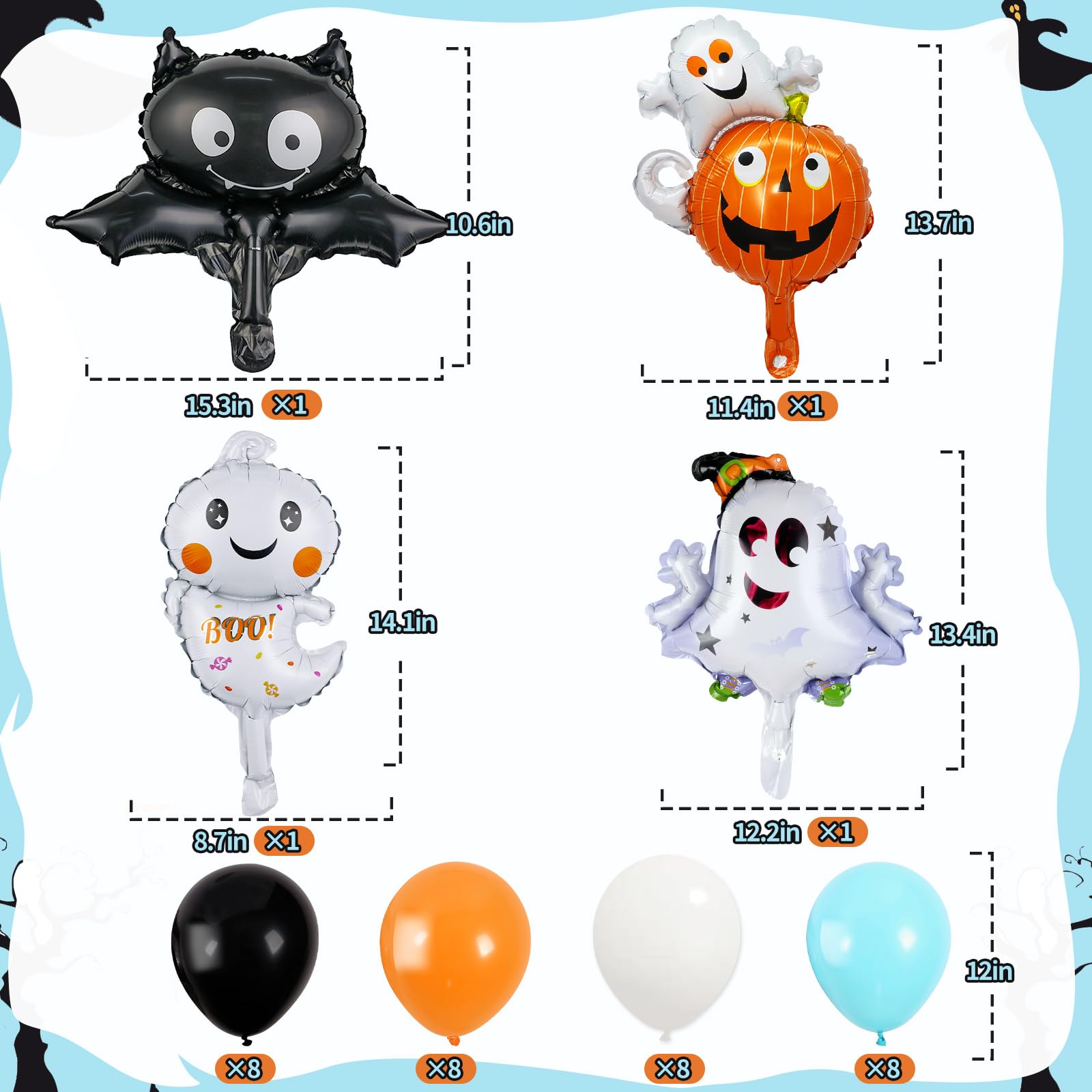 53Pcs Blue Halloween Baby Shower Decorations Include A Little Boo is Almost Due Banner Ghost Bat Monster foil Balloons Cake Topper and Latex Balloons for kids Halloween Boo Baby Shower Party Supplies