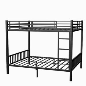 Mirightone Queen Over Queen Bunk Beds for Adults, Metal Bunk Bed Queen Size,Heavy-Duty Bunk Bed Frame with Ladder and Slats Support for Boys Girls,Space-Saving,Noise Reduced,Black