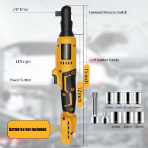 Lezwuatoolz 3/8" Brushless Cordless Ratchet, Electric Ratchet Compatible with DEWALT 20V Battery, 74Ft-Lbs Ratchet Wrench with Variable Speed Trigger, 3/8" to 1/4" Adapter, 3" Extension Bar(Tool Only)