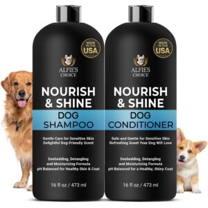 dog shampoo and conditioner set for allergies, itching & daily use | itchy skin relief & odor control | with lavender & rosemary oils for calming | safe for sensitive skin | all dogs, 16 fl oz x 2