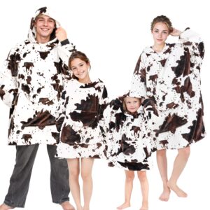 cow print Wearable Blanket Hoodie for Kids Oversize Blanket Hoodies Cozy Black and White Fleece Sweatshirt Blanket Gifts for Girls Boys 2-5 Year Old