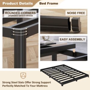 Likelalaso 3 inch Low Full Size Bed Frame with Rounded Corner, Heavy Duty Metal, Easy Assembly, Noise Free, Black