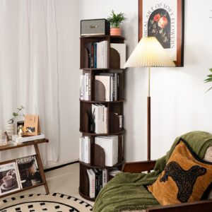 Rotating Bookshelf, Small Corner Bookshelf for Small Space, 360 Display Floor Standing Bookcase Storage Rack, Wood Narrow Book Shelf Organizer for Bedroom, Living Room (18.11"D x 18.11"W x 61.81"H)