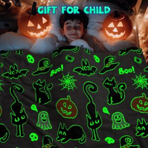 Halloween Decorations Gifts for Girls Boys Toys - Glow in The Dark Halloween Blanket Costumes for Kids 3 4 5 6 7 8 9 10 11 12 13 Years Old - Ghost Blanket with Boo Pumpkin Cat Bat Halloween Decor