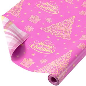 ewes pink christmas wrapping paper rolls cute kids reversible tree thick aesthetic elegant gift wrap sheets heavy duty girls girly princess total 28.5sq.ft