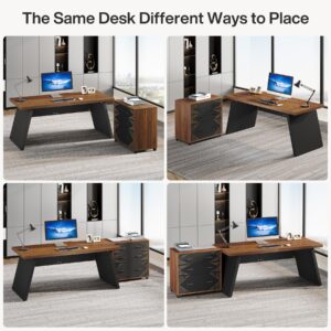 Tribesigns L-Shaped Executive Desk, 62" Large Home Office Computer Desk with 2 Storage Drawers and Letter Size File Cabinet, Workstation Business Furniture Set (Oak & Black)