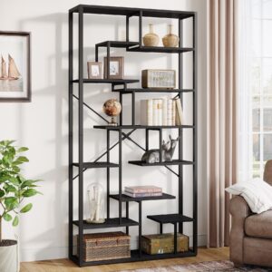 tribesigns 79'' tall etagere bookshelf, 7-tier black bookcase with 12-open storage shelves, modern vertical wood display shelving unit for living room, home office, bedroom, black