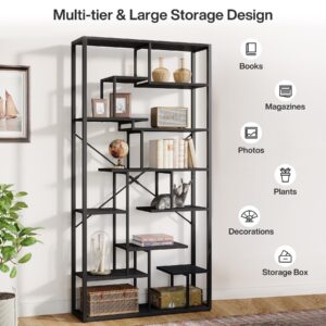 Tribesigns 79'' Tall Etagere Bookshelf, 7-Tier Black Bookcase with 12-Open Storage Shelves, Modern Vertical Wood Display Shelving Unit for Living Room, Home Office, Bedroom, Black