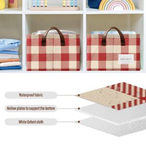 susiyo Stylish Retro Red Checkered Plaid Pattern Fabric Storage Baskets Small Storage Bins with Handles - 1 Piece