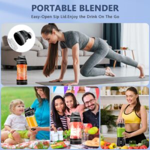 Portable Blender, 300W Personal Mini Blender for Shakes and Smoothies, 24oz Compact Travel Blender with 6000mah USB-C Rechargeable, Intelligent Cleaning Travel Lid & BPA-Free Bottle (Black)