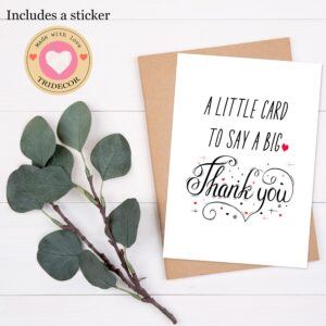 TRIDECOR Thank you Card with Envelope, Simple Cute Single Card, Grateful Card - Folded 5"x7" Card for Him, Her, Teacher, Boss, Doctor, Mom, Dad, Coworker, Bridesmaids, Groomsmen