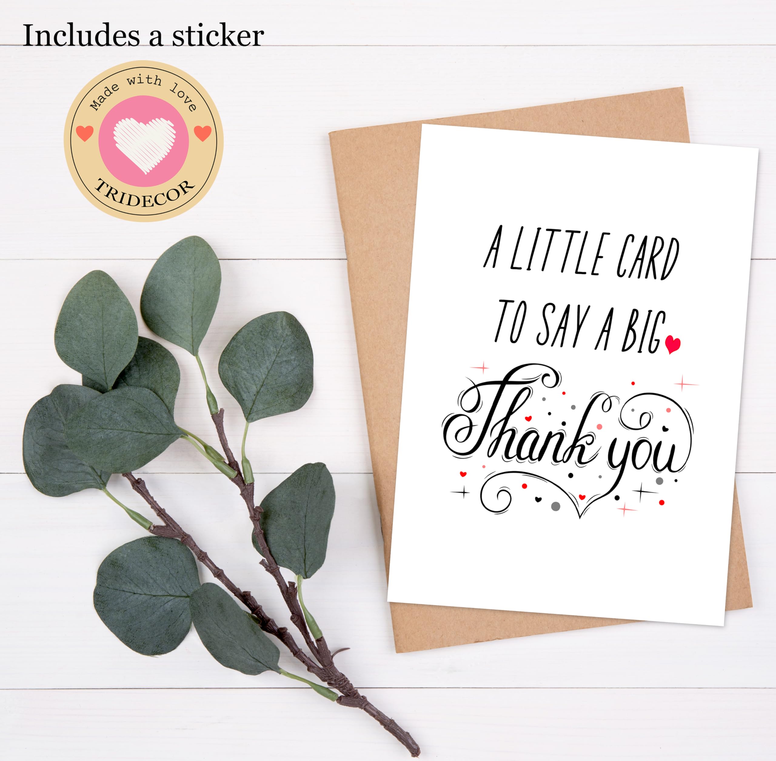 TRIDECOR Thank you Card with Envelope, Simple Cute Single Card, Grateful Card - Folded 5"x7" Card for Him, Her, Teacher, Boss, Doctor, Mom, Dad, Coworker, Bridesmaids, Groomsmen