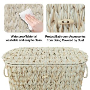 Coeusy Toilet Paper Basket,Wicker Toilet Paper Storage with Lid,Toilet Paper Storage Bin Container with Handle,Decorative Boho Bathroom Toilet Paper Organizer Holder,Free Standing-Cream White