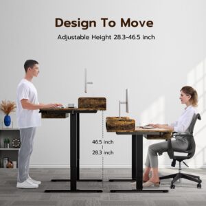 Acrolix 55x30 Inches Standing Desk with Drawers,Adjustable Height Desk with 4 PU Drawers,Double Storage Shelvers Sit Stand Up Desk,Home Office Computer Desk(Rustic Brown)