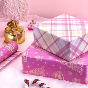 EWES Pink Christmas Wrapping Paper Rolls Cute Kids Reversible Tree Thick Aesthetic Elegant Gift Wrap Sheets Heavy Duty Girls Girly Princess Total 28.5sq.ft