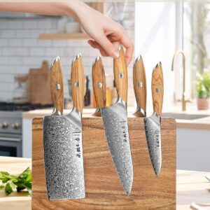 Strong Double Sided Magnetic Knife Block Without Knives, with Acacia Wood+430 Stainless Steel Base，Magnetic Universal Stands with Strong Enhanced Magnets Strip Kitchen Storage Cutlery Large Organizer