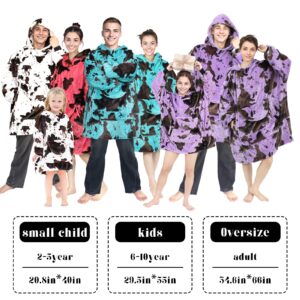 cow print Wearable Blanket Hoodie for Kids Oversize Blanket Hoodies Cozy Black and White Fleece Sweatshirt Blanket Gifts for Girls Boys 2-5 Year Old