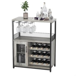 GAOMON Wine Bar Cabinet with Detachable Wine Rack, Bar Rack Cabinet with Glass Holder and 1 Drawer, Mesh Door, Small Sideboard and Buffet Cabinet for Liquor and Glasses