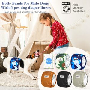 Belly Bands for Male Dogs 5 Pack Washable Dog Diapers Reusable Male Dog Pee Wraps with 5pcs Dog Diaper Liners for Doggie in Incontinence or Excitable Urination and Training, L